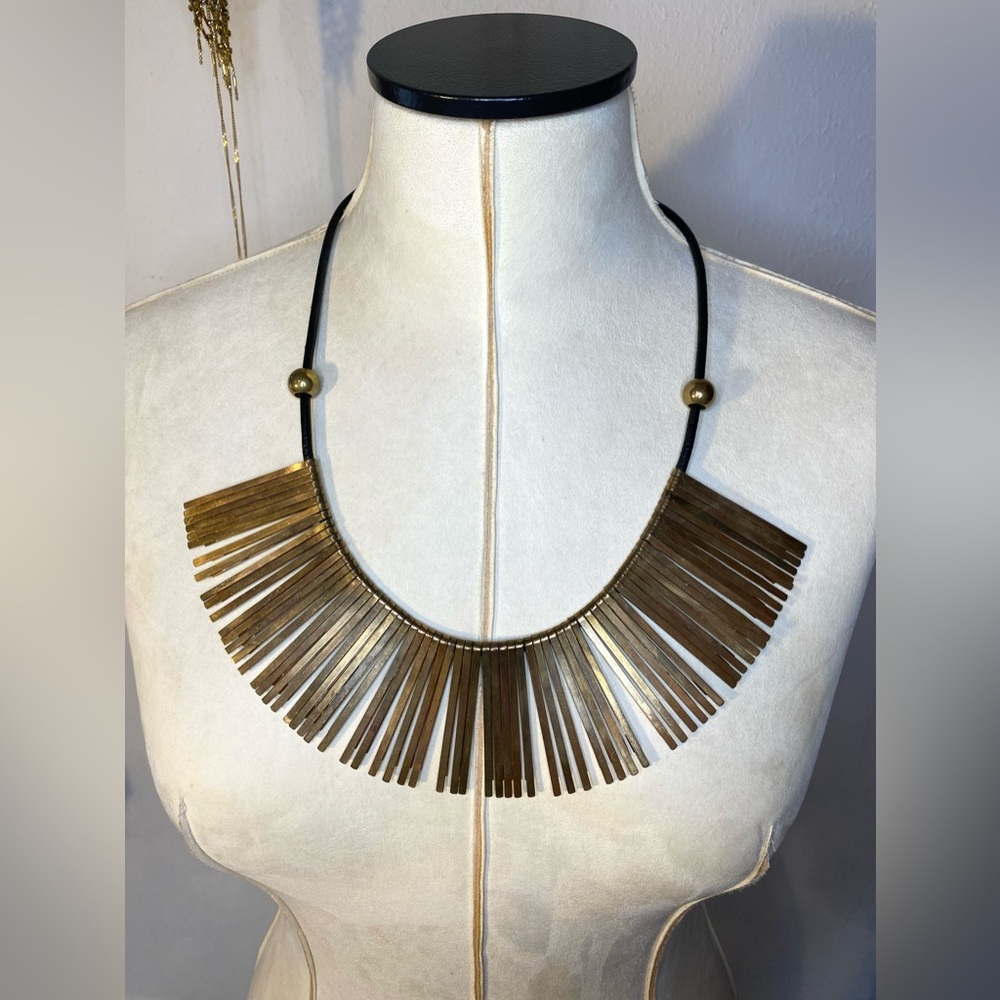 Brass and leather necklace 21”